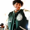 2026 EYBL Peach Jam Champions Florida Rebels Green and White Leather Sleeves Wool Varsity Jacket