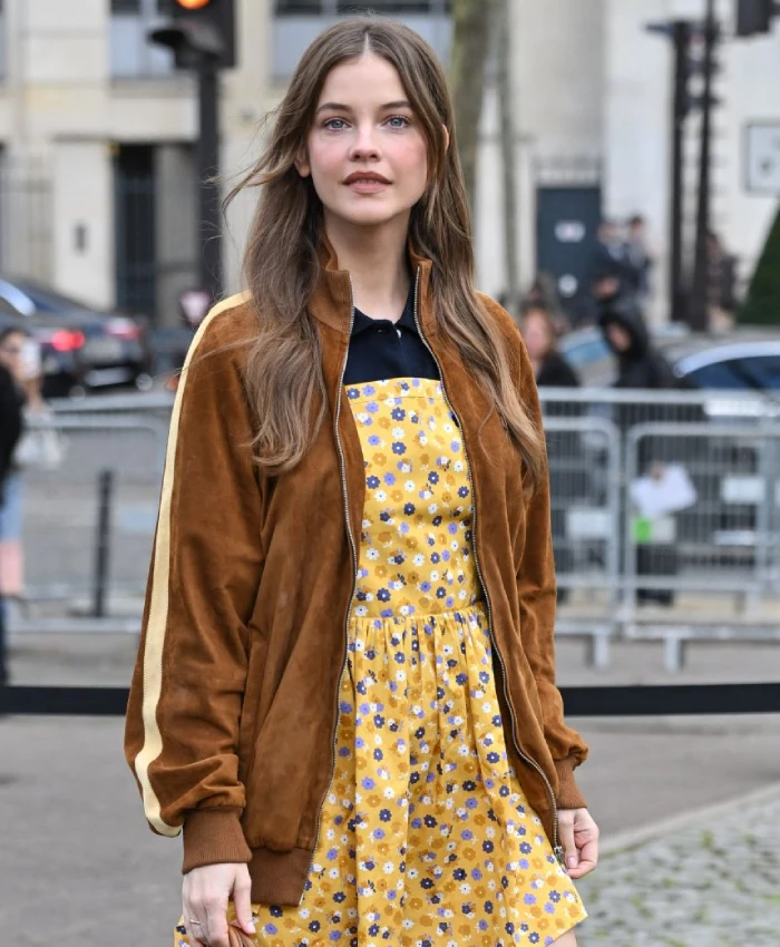 Barbara Palvin Paris Show Brown Suede Jacket