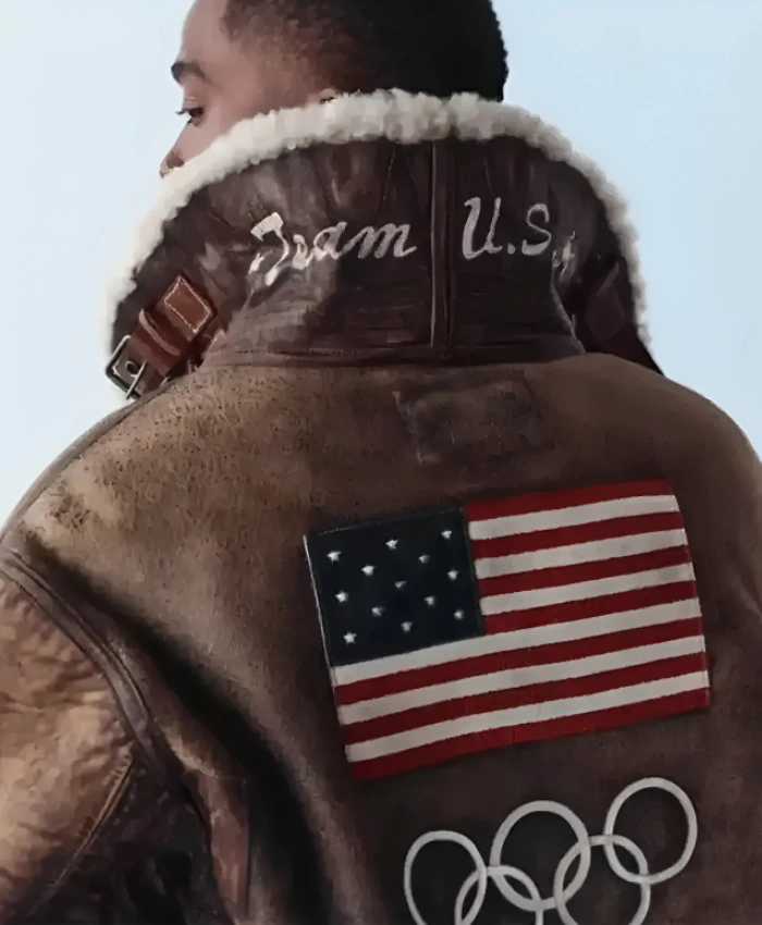 2026 Winter Olympics Team USA Brown Leather Flight Jacket - Image 2