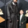 68th GRAMMY Awards Chris Brown Leather Belted Trench Coat