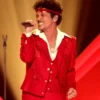 68th Grammy Awards Bruno Mars Red Embroidered Blazer For Men