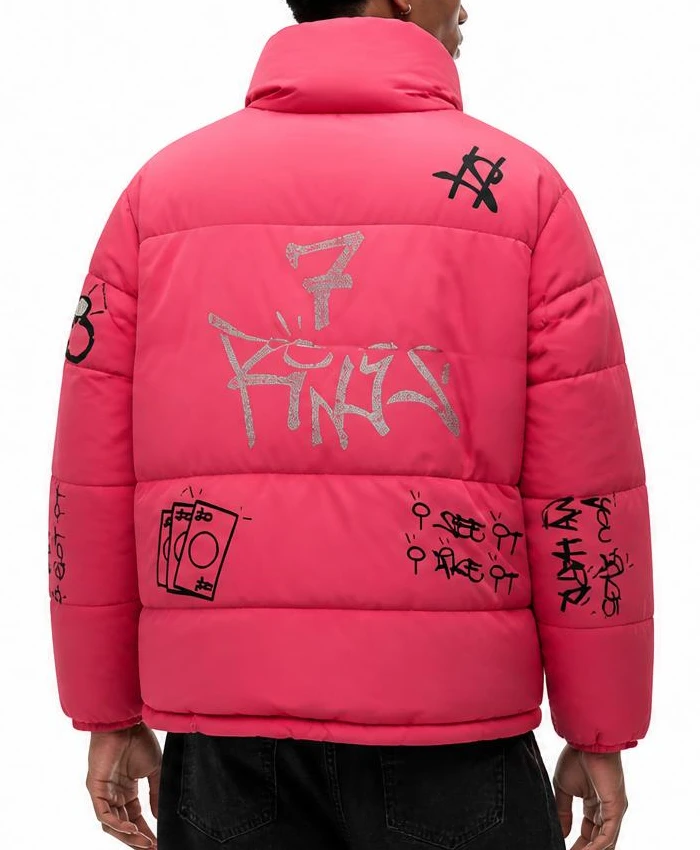 7 Rings Ariana Grande Pink Puffer Jacket Men