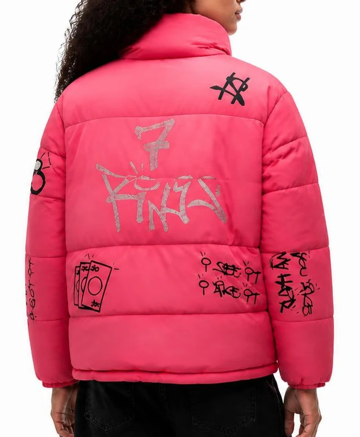 7 Rings Ariana Grande Pink Puffer Jacket Women