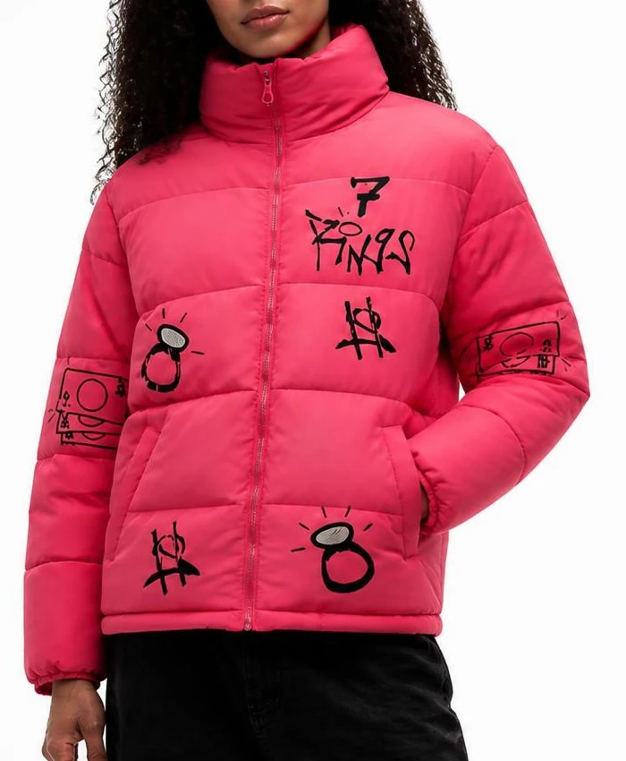 7 Rings Ariana Grande Pink Puffer Jacket Womens