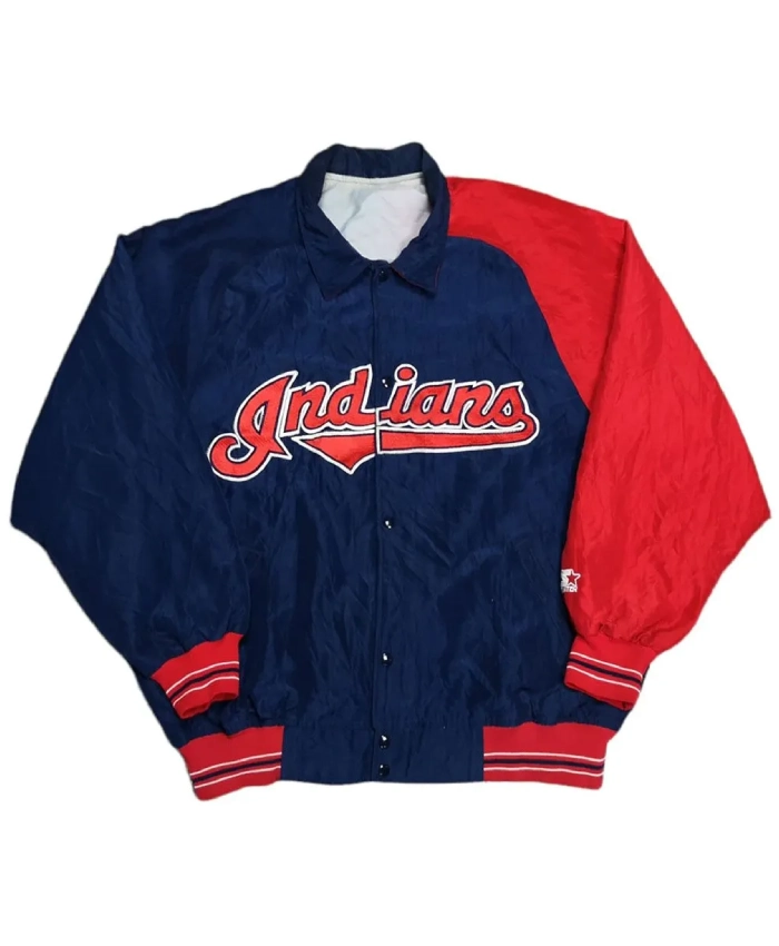 90s Cleveland Indians Blue And Red Satin Jacket