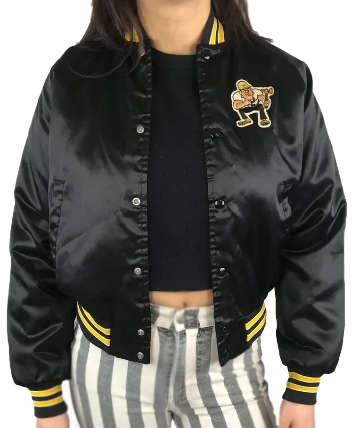 90s Purdue Boilermakers Full Snap Satin Black Jacket