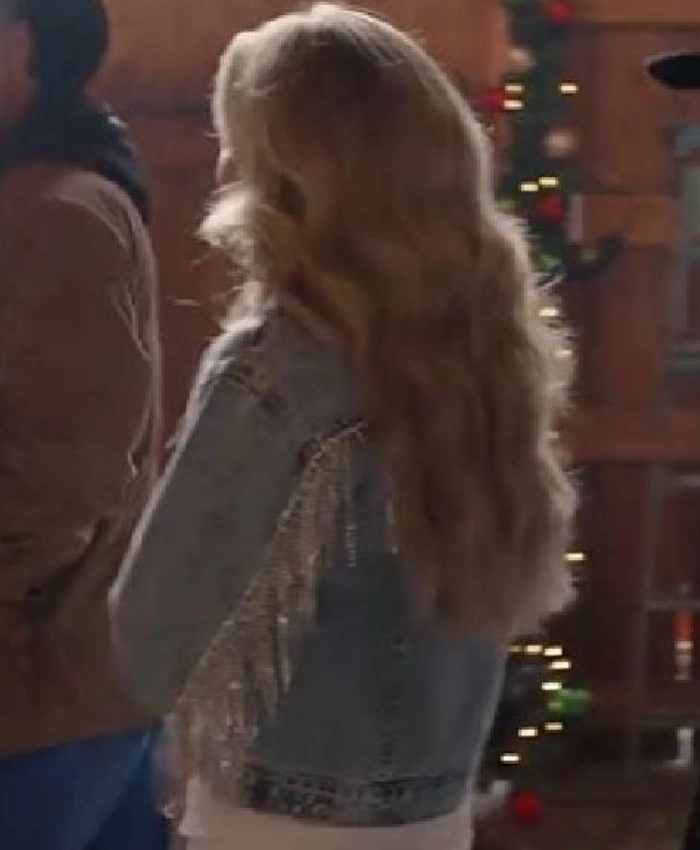 A Royal Montana Christmas 2025 Fiona Gubelmann Fringe Blue Denim Jacket Shop In Sale