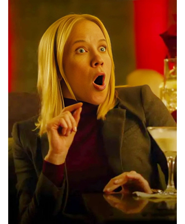 A Suite Holiday Romance Jessy Schram Grey Blazer - Image 2