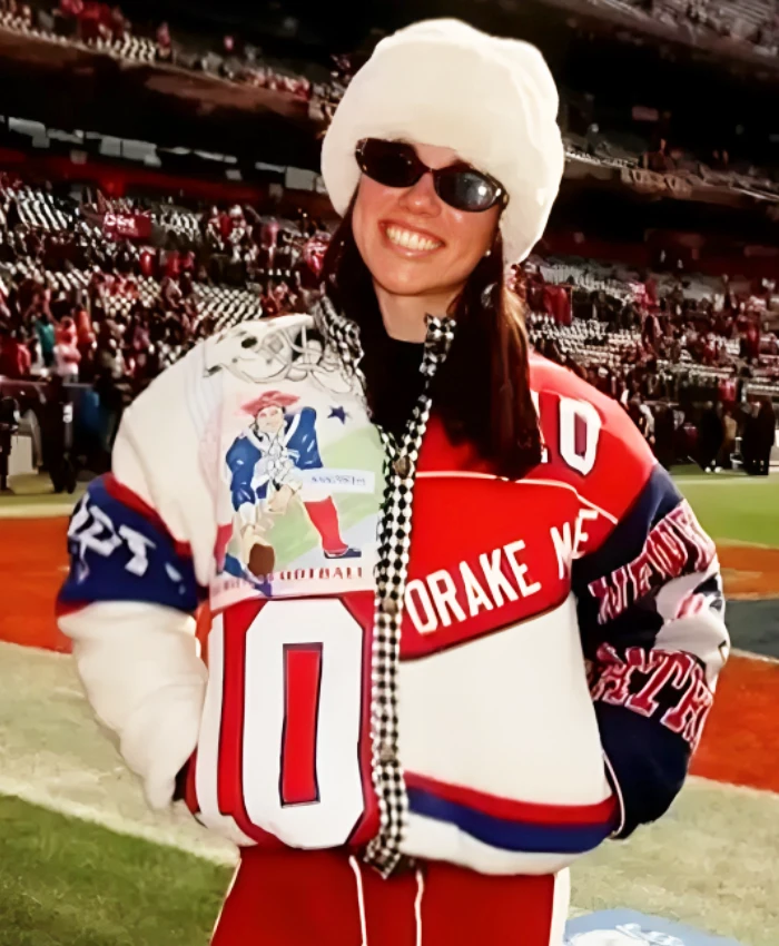 AFC Championship 2026 Game Ann Michael Maye Patriots Logo Patchwork Puffer Jacket
