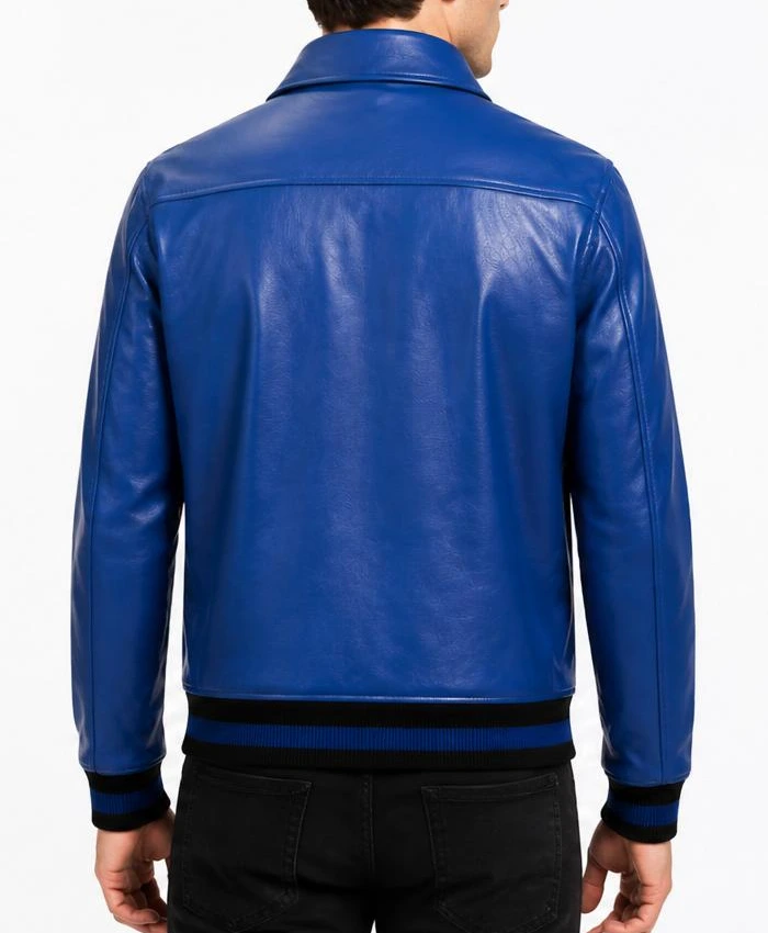 ASAP Ferg Party Artwork Blue Leather Jacket Men