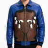 ASAP Ferg Party Artwork Blue Leather Jacket Mens