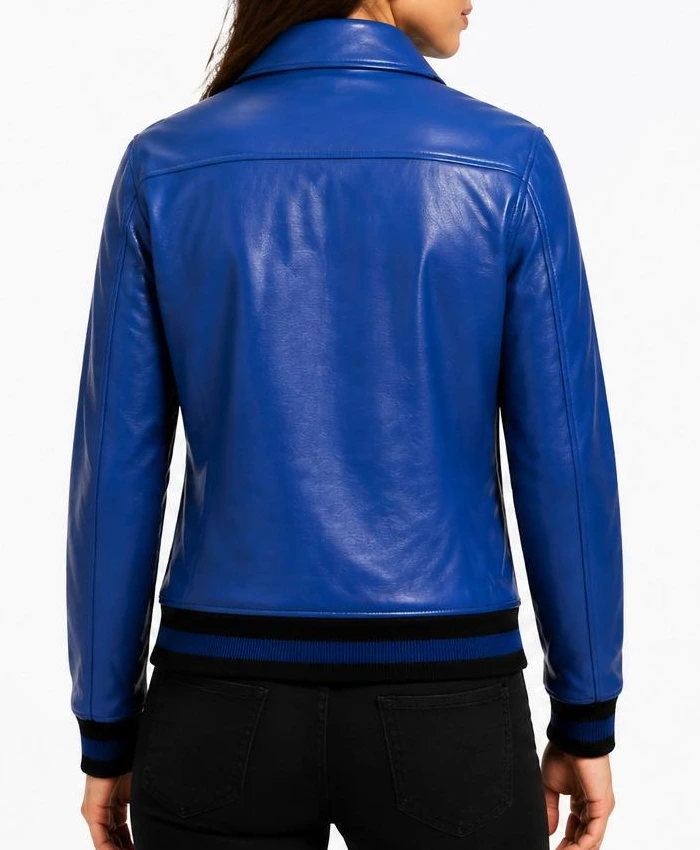 ASAP Ferg Party Artwork Blue Leather Jacket Women