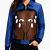 ASAP Ferg Party Artwork Blue Leather Jacket Womens