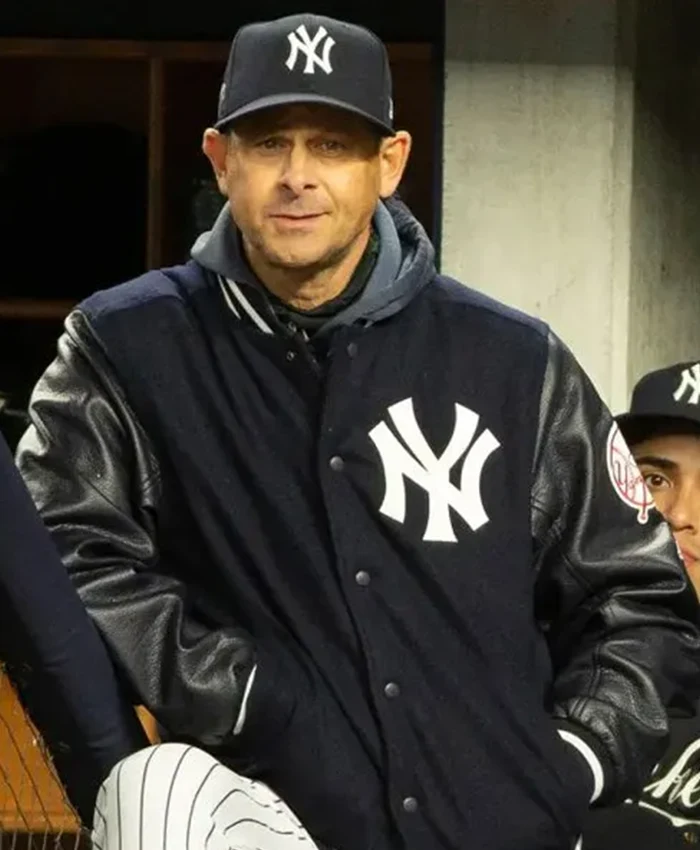 Aaron Boone NY Yankees Navy Blue And Black Varsity Jacket