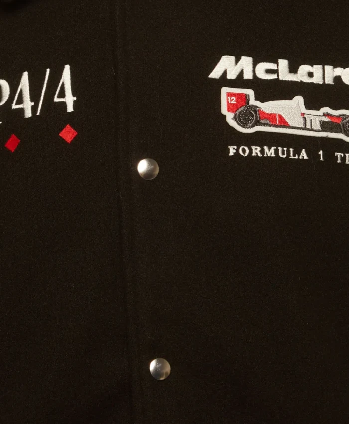 Abercrombie and Fitch McLaren Embroidered Black Bomber Jacket