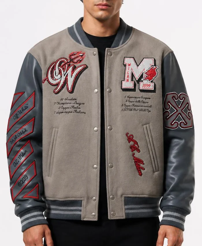 Ac Milan Grey Varsity Jacket Mens