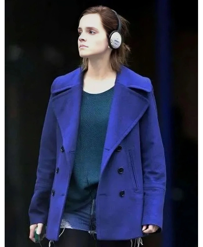 Actress Emma Watson Blue Wool Peacoat