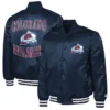 Adaptive Bold Logo Colorado Avalanche Navy Full Snap Satin Varsity Jacket