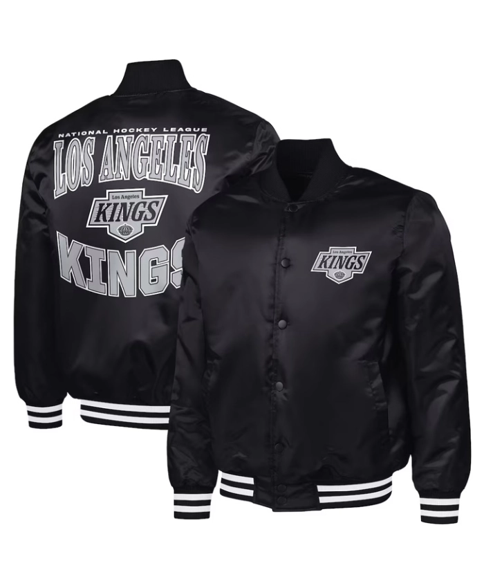 Adaptive Bold Logo Los Angeles Kings Black Full Snap Satin Varsity Jacket