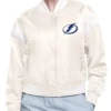 Adaptive Bold Logo Tampa Bay Lightning Full Snap Cream Satin Varsity Jacket