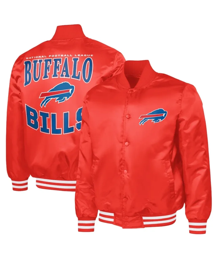 Adaptive Team Graphic Buffalo Bills Orange Red Full Snap Satin Varsity Jacket