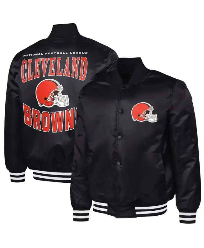 Adaptive Team Graphic Cleveland Browns Full Snap Satin Varsity Jacket Black