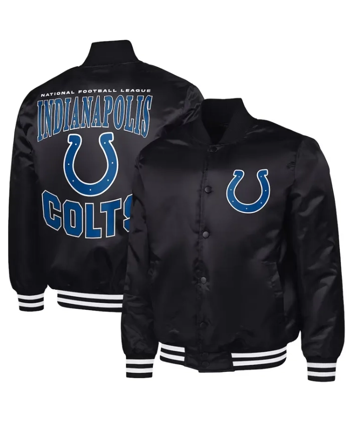 Adaptive Team Graphic Indianapolis Colts Full Snap Varsity Black Satin Jacket