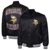 Adaptive Team Graphic Minnesota Vikings Black Full Snap Satin Varsity Jacket