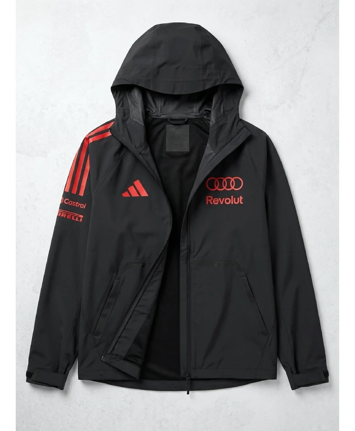 Adidas X Audi Revolut F1 Team Mechanics Hooded Full Zip Black Rain Jacket