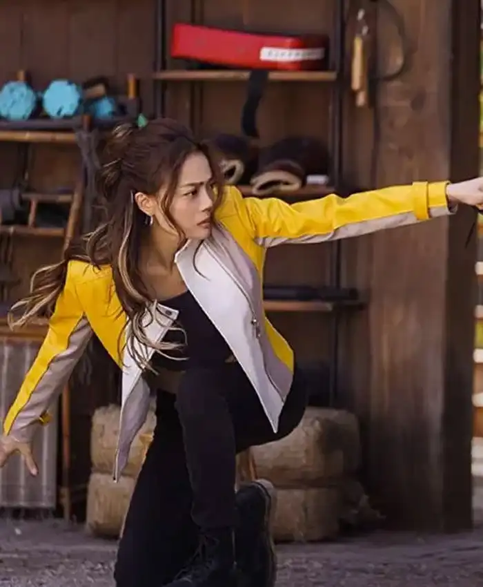 Adventure Comedy Movie Ride On 2023 Joey Yung Cropped Yellow Genuine Leather Jacket