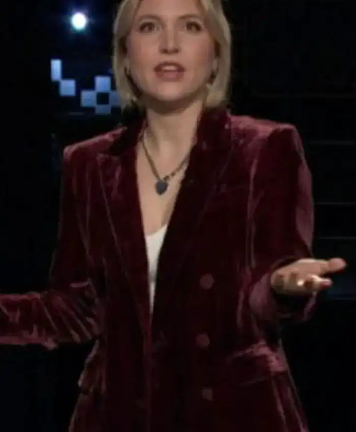 After Midnight Taylor Tomlinson Velvet Maroon Blazer