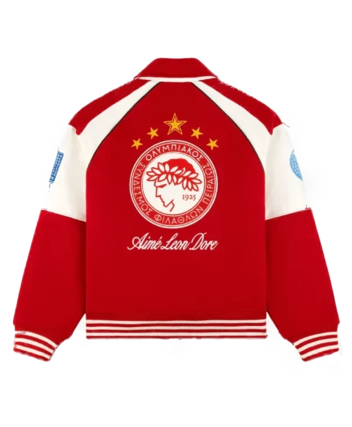 Aime Leon Dore Olympiacos F.C. UEFA Campions Leauge Red Varsity Jacket