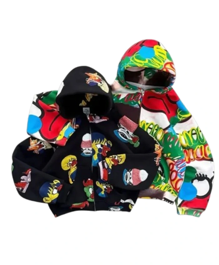 Akimbo Hooded Multicolor Printed Jacket By Slawn And Kida Kudz For Sale