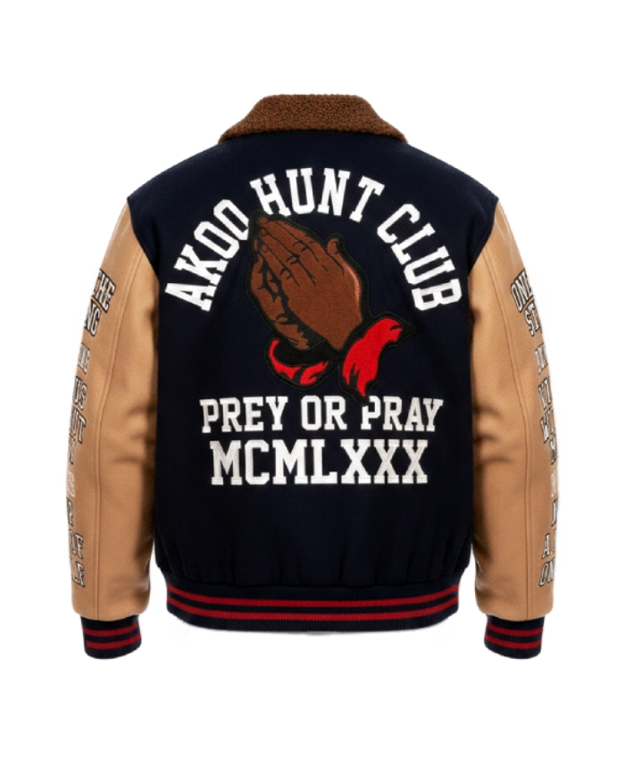 Akoo Hunt Club Prey Or Pray Varsity Letterman Mutlicolor Jacket