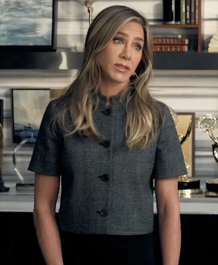 Alex Levy The Morning Show S04 Jennifer Aniston Grey Short Sleeve Jacket