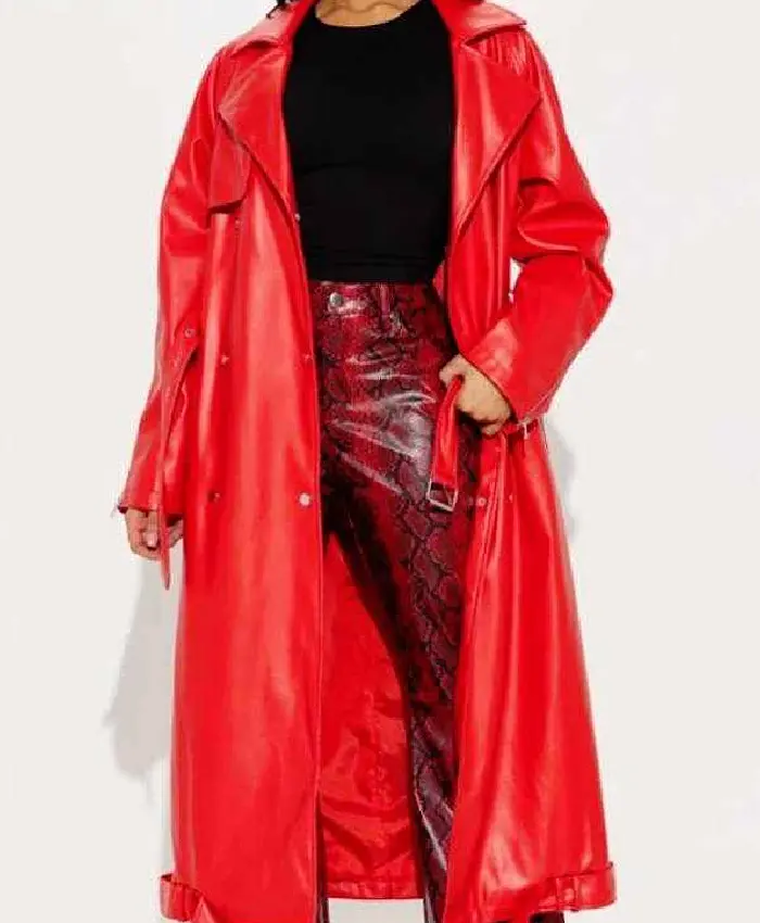 Alexia Jayy The Voice S29 Red Leather Trench Coat - Image 3