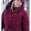 Alicia Silverstone Movie A Merry Little Ex Mas 2025 Kate Holden Burgundy Hooded Puffer Coat