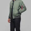 Alpha Industries MA 1 Battlewash Flight Green Satin Jacket