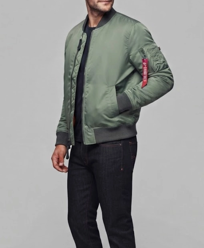 Alpha Industries MA 1 Battlewash Flight Green Satin Jacket