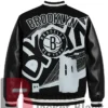 Amalia Brooklyn Nets Leather Black Varsity Jacket