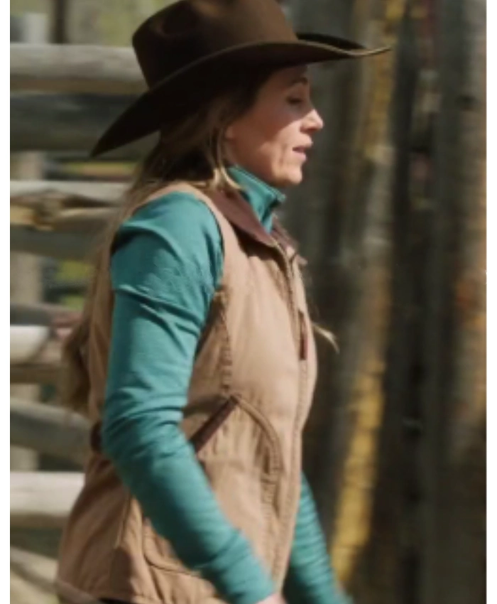 Amber Marshall TV Series Heartland S19 Amy Fleming Cotton Brown Vest