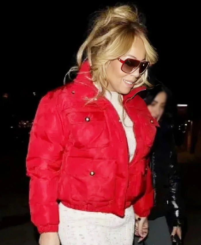 American Singer Mariah Carey Red Cropped Jacket - Image 2