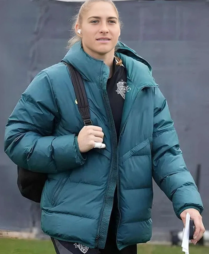 American Soccer Player Aubrey Kingsbury Blue Puffer Hooded Jacket