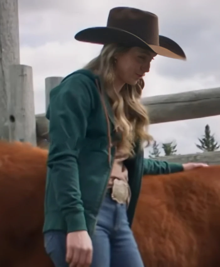 Amy Fleming Heartland S19 Amber Marshall Zip Up Green Fleece Hoodie