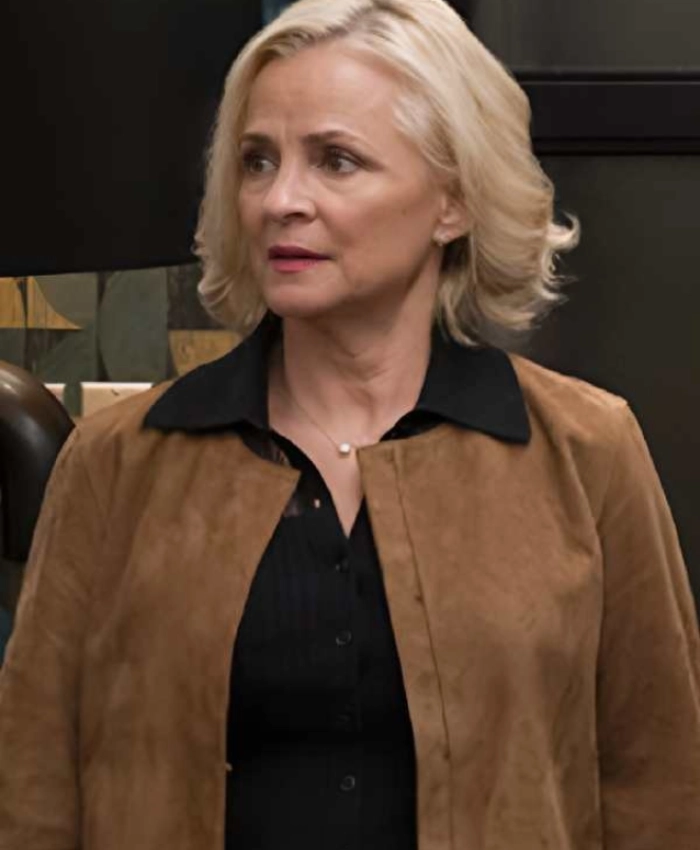 Amy Sedaris Elsbeth S3 Brown Suede Jacket - Image 2