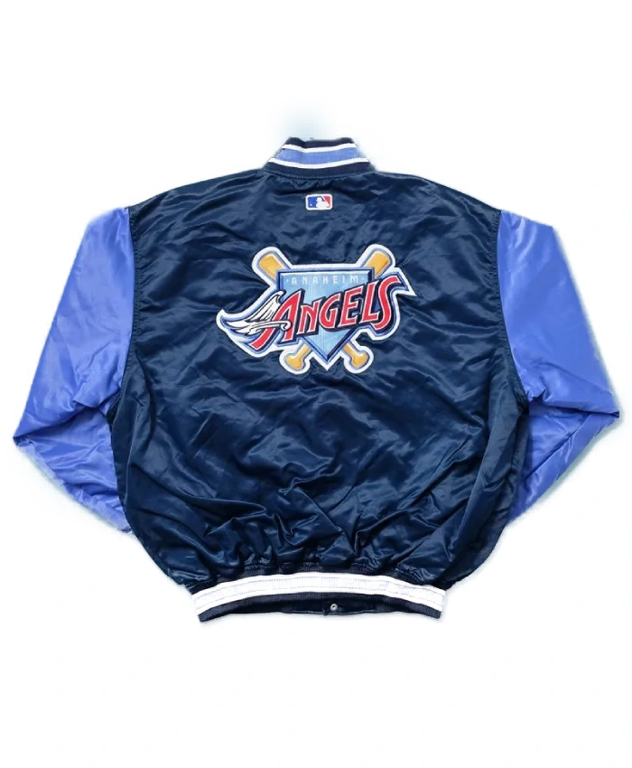 Anaheim Angels Navy And Light Blue Full Snap Satin Bomber Jacket