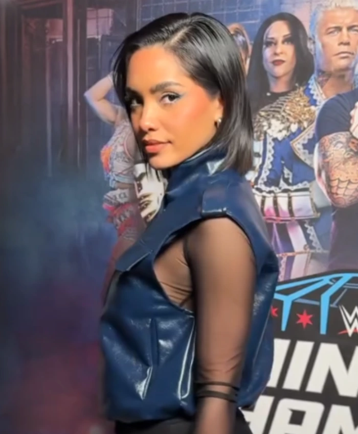 Andrea Bazarte WWE Elimination Chamber Blue Leather Vest - Image 3