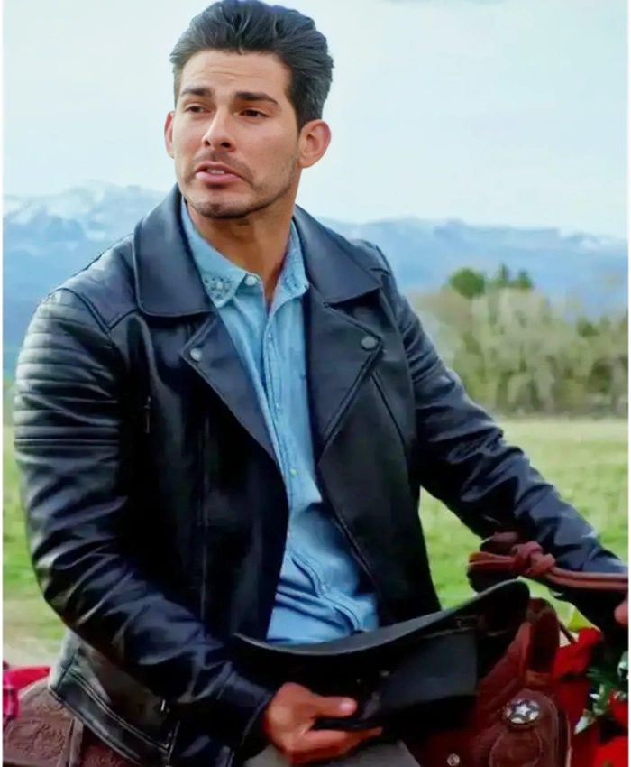 Angel Garet Finding Mr. Christmas Tv Series S02 Black Leather Biker Jacket