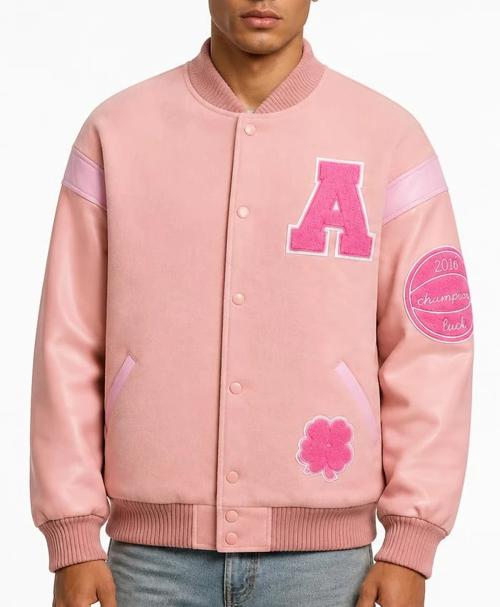 Angel Reese Custom Coach Pink Varsity Jacket Mens