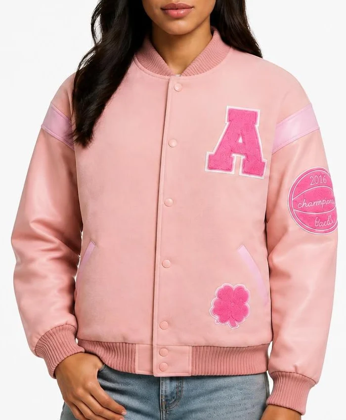 Angel Reese Custom Coach Pink Varsity Jacket Womens